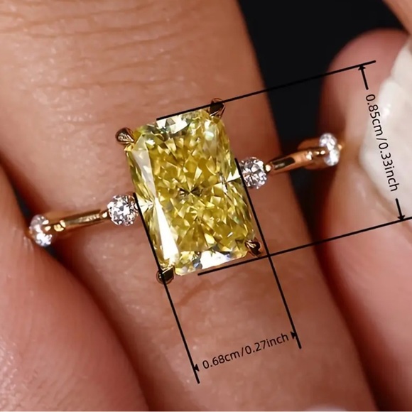Exquisite Inlaid Rectangular Yellow Synthetic Ring- NIP - Picture 4 of 5